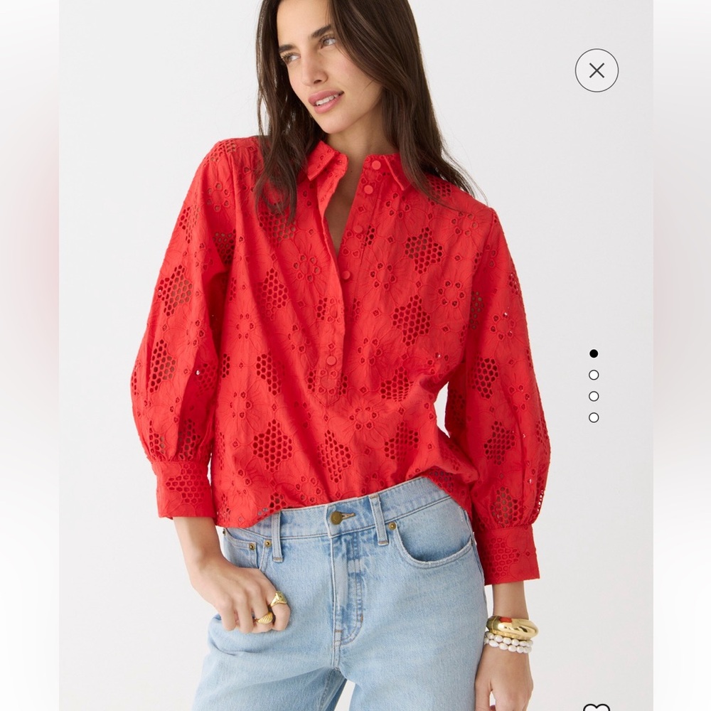 J. Crew Red Eyelet Blouse